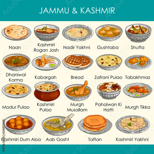 illustration of delicious traditional food of Jammu and Kashmir India