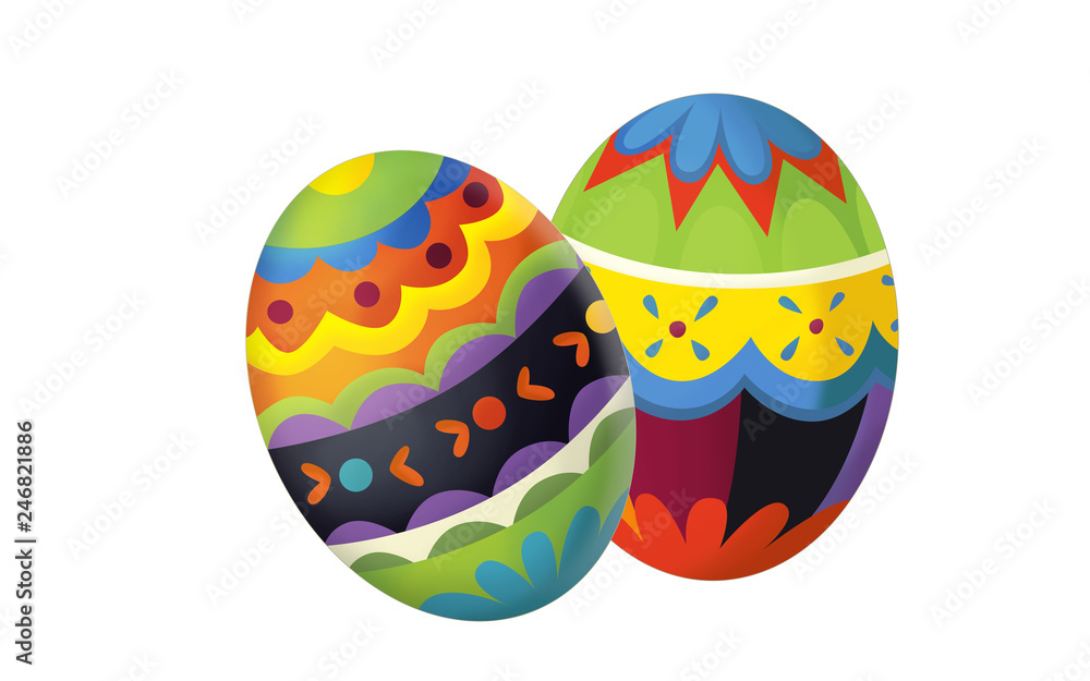 cartoon happy easter scene with colorful easter eggs set on white background - illustration for children cartoon happy easter scene with colorful easter eggs set on white background - illustration for children
