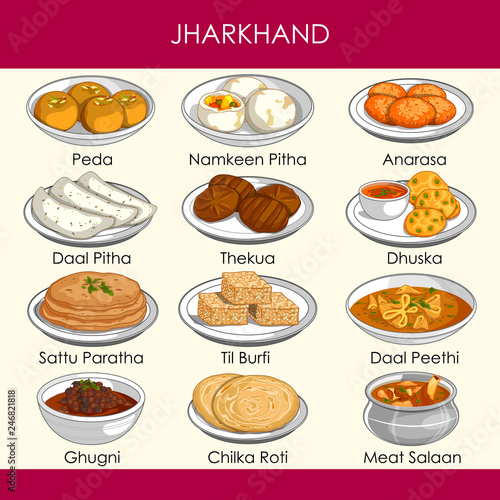 illustration of delicious traditional food of Jharkhand India