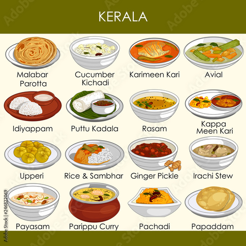 illustration of delicious traditional food of Kerala India