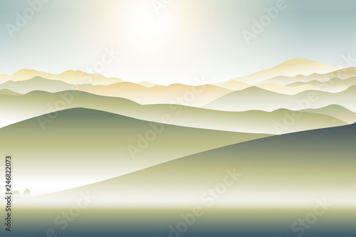 mountains landscape with lonely house foothill  abstract illustration background photo