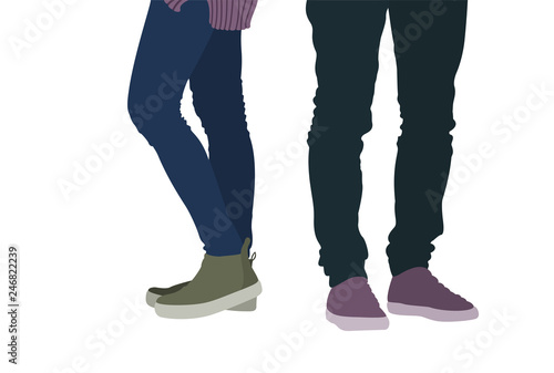 flat design Legs of couple men and woman wearing fasion of demim pants and shoe