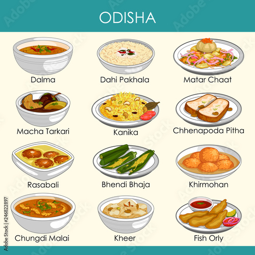 illustration of delicious traditional food of Odisha India