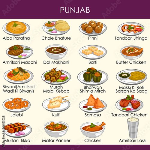 illustration of delicious traditional food of Punjab India