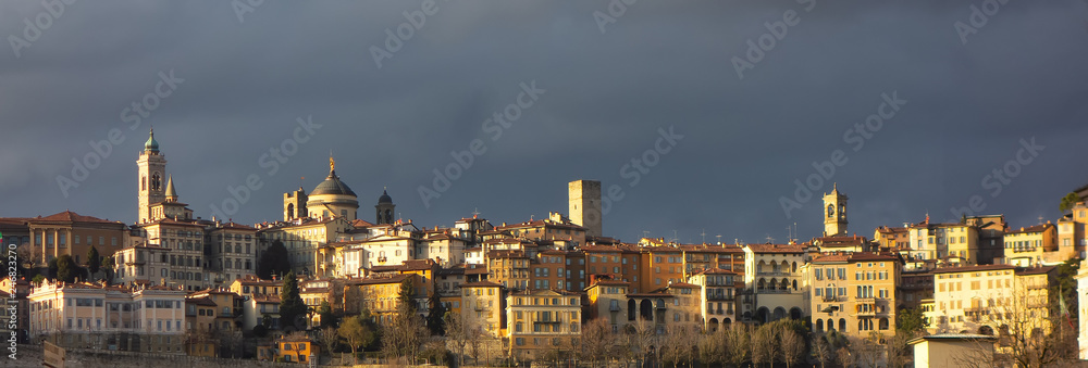 Panoramic view of Bergamo high above the walls