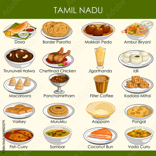 illustration of delicious traditional food of Tamil Nadu India