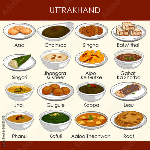 illustration of delicious traditional food of Uttarakhand India