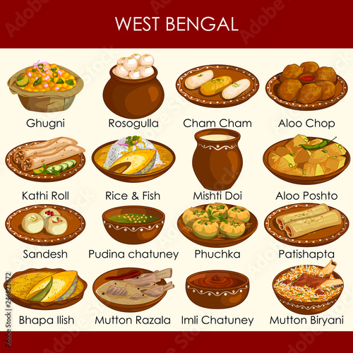 illustration of delicious traditional food of West Bengal India