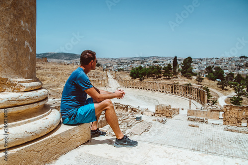 Tourist in ancient Jerash , Jordan