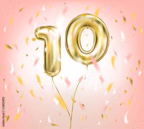 High quality vector image of gold balloon ten