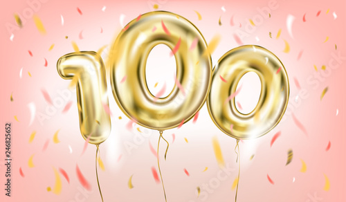 High quality vector image of gold balloon 100 on the pink