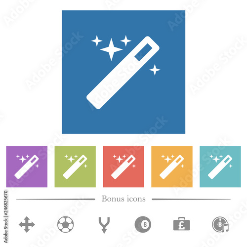 Magic wand flat white icons in square backgrounds photo