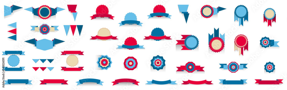 Set of tricolor banners, red, blue, beige Set of tricolor banners, red, blue, beige