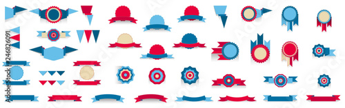 Set of tricolor banners, red, blue, beige
