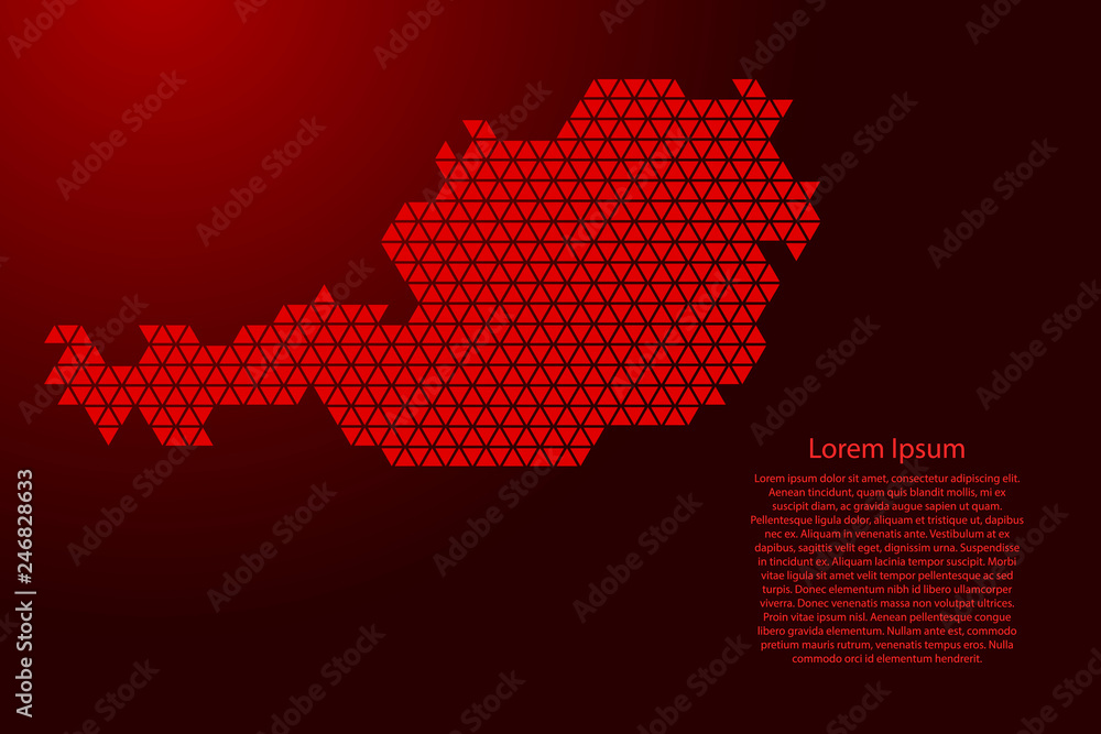 Austria map abstract schematic from red triangles repeating pattern geometric background with nodes for banner, poster, greeting card. Vector illustration.