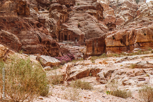 The Lost City of Petra with famous Al-Khazneh (The Treasury) and The Motastery.