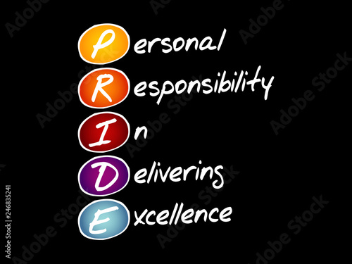 PRIDE - Personal Responsibility In Delivering Excellence, acronym concept