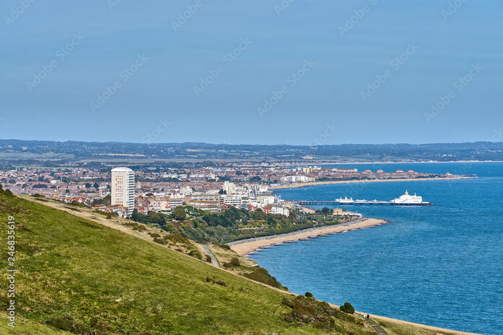 An aerial view of the town of Eastbourne on the English South coast.