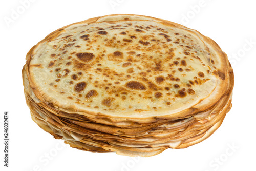 Stacked pancakes isolated on white