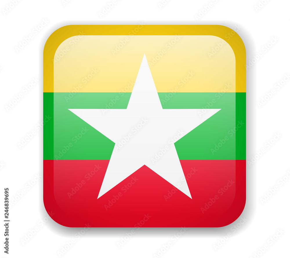 Myanmar flag bright square icon on a white background Myanmar flag bright square icon on a white background