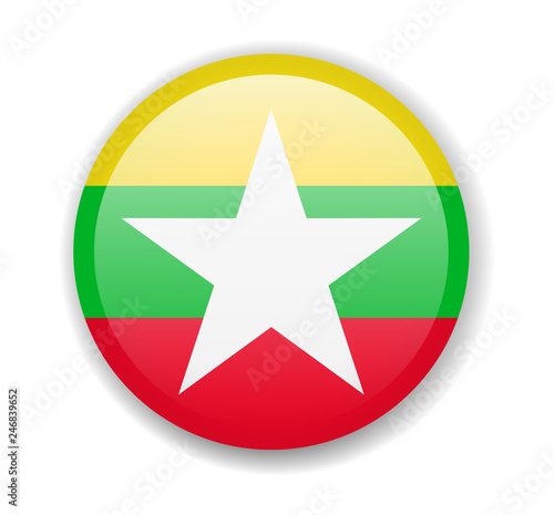 Myanmar flag round bright icon on a white background