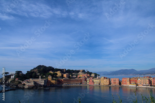 view of Baia del Silenzio Italy Sestri Levante tourism travel panorama village coast sea sky blue view mediterranean