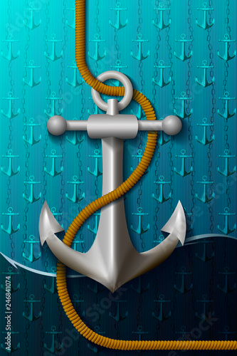 anchor with rope on maritime background