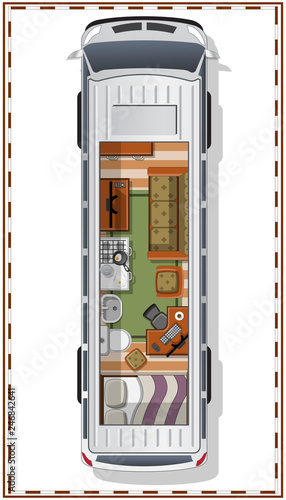 The interior of the camper. Isolated on white background. View from above. Vector illustration.