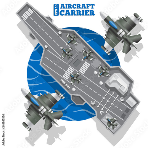 Aircraft carrier. View from above. Vector illustration.