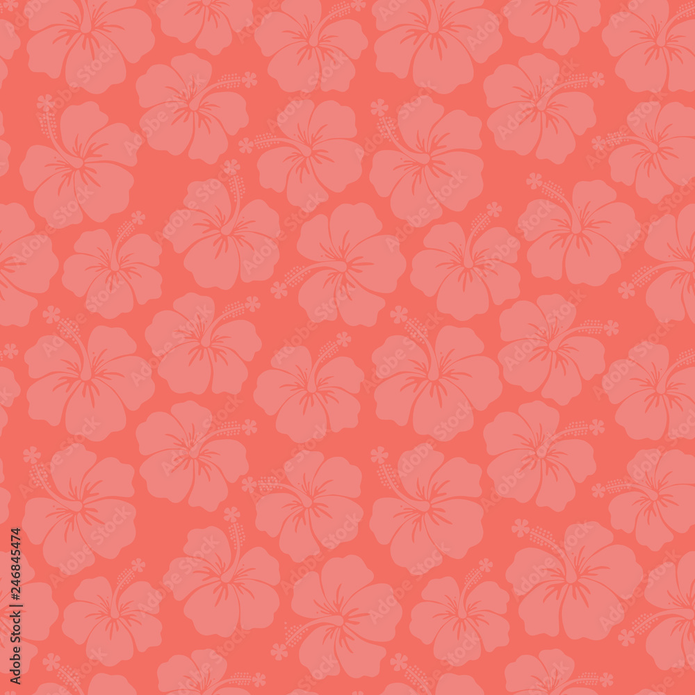 Subtle floral background Coral Hibiscus flowers seamless vector pattern. Trend color. Feminine backdrop. For textile fabric, wallpaper, covers surface, wrap, scrapbooking, home decor page fill. Subtle floral background Coral Hibiscus flowers seamless vector pattern. Trend color. Feminine backdrop. For textile fabric, wallpaper, covers surface, wrap, scrapbooking, home decor page fill.