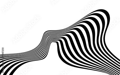 black and white curved line  stripe mobious wave abstract background