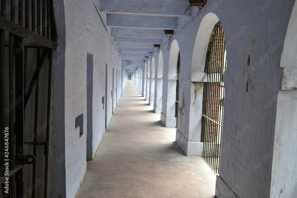 corridor with columns of cellular jail andaman