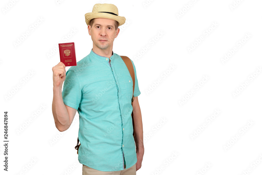 The man with the international passport on a white background The man with the international passport on a white background