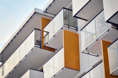 Abstract fragment of contemporary architecture, walls made of glass and concrete.