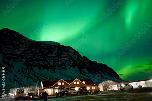 village at night northern lights