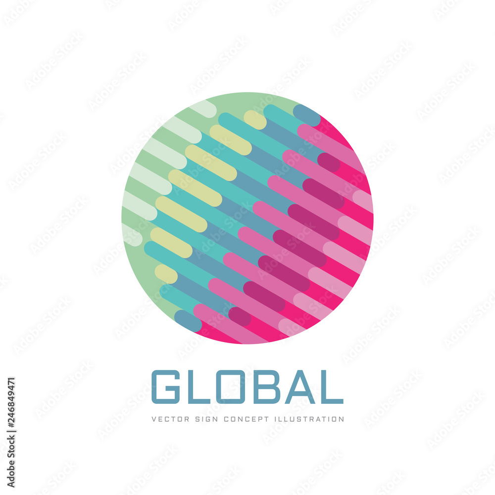 Fototapeta premium Global business development - concept logo template vector illustration. Abstract globe creative sign. Geometric structure symbol. Future technology icon. Digital data world. Graphic design element.