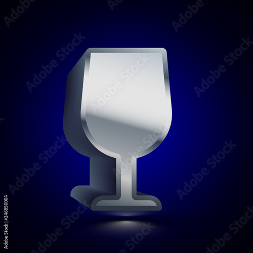 3D stylized Fragile icon. Silver vector icon. Isolated symbol illustration on dark background.