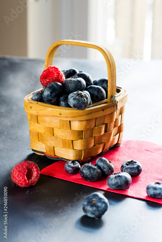 basket with blueberries