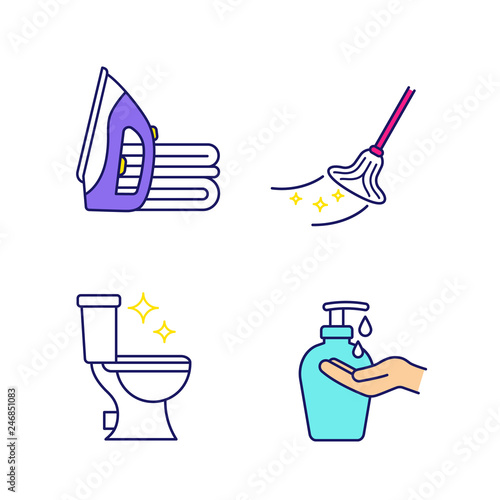 Cleaning service color icons set