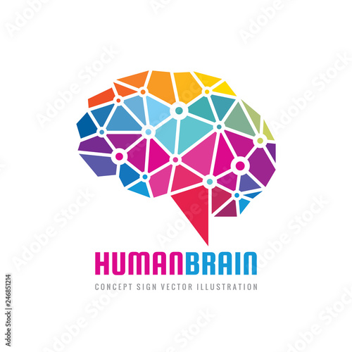 Creative idea - business vector logo template concept illustration. Abstract human brain creative sign. Polygonal geometric structure. Mind education symbol. Triangle design element. 