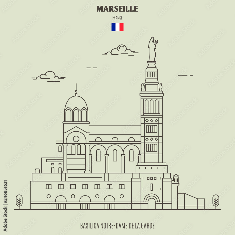 Basilica Notre-Dame de la Garde in Marseille , France. Landmark icon