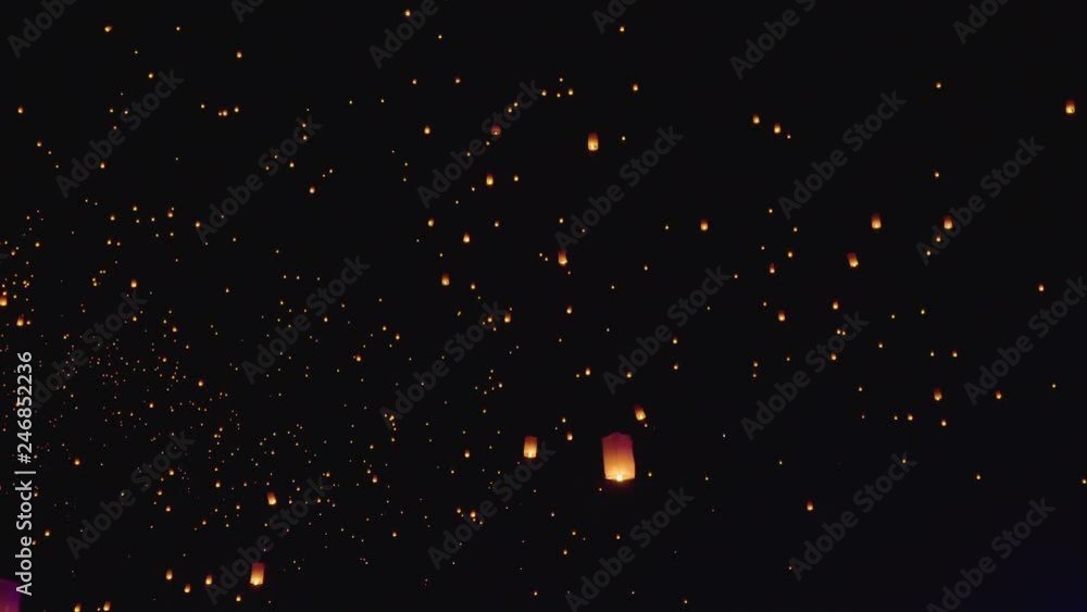 Thousands of sky lanterns are released into the night sky to wish for good luck as part of a lantern festival. Thousands of sky lanterns are released into the night sky to wish for good luck as part of a lantern festival.