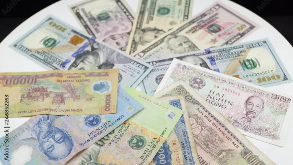 Old and new Vietnamese money and US dollars. 4K Old and new Vietnamese money and US dollars. 4K