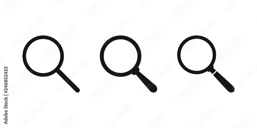 Search icon. Magnifying glass icon, vector magnifier or loupe sign. Search icon. Magnifying glass icon, vector magnifier or loupe sign.