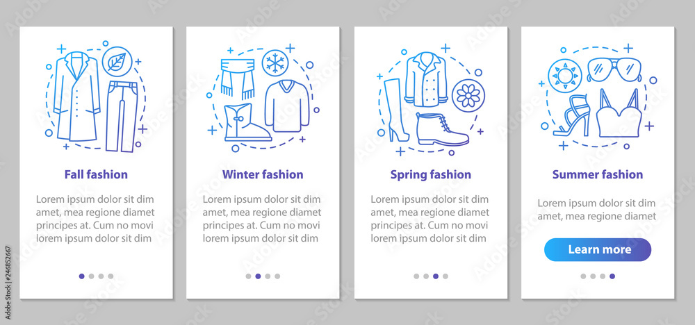 Fashion collections onboarding mobile app page screen with linea
