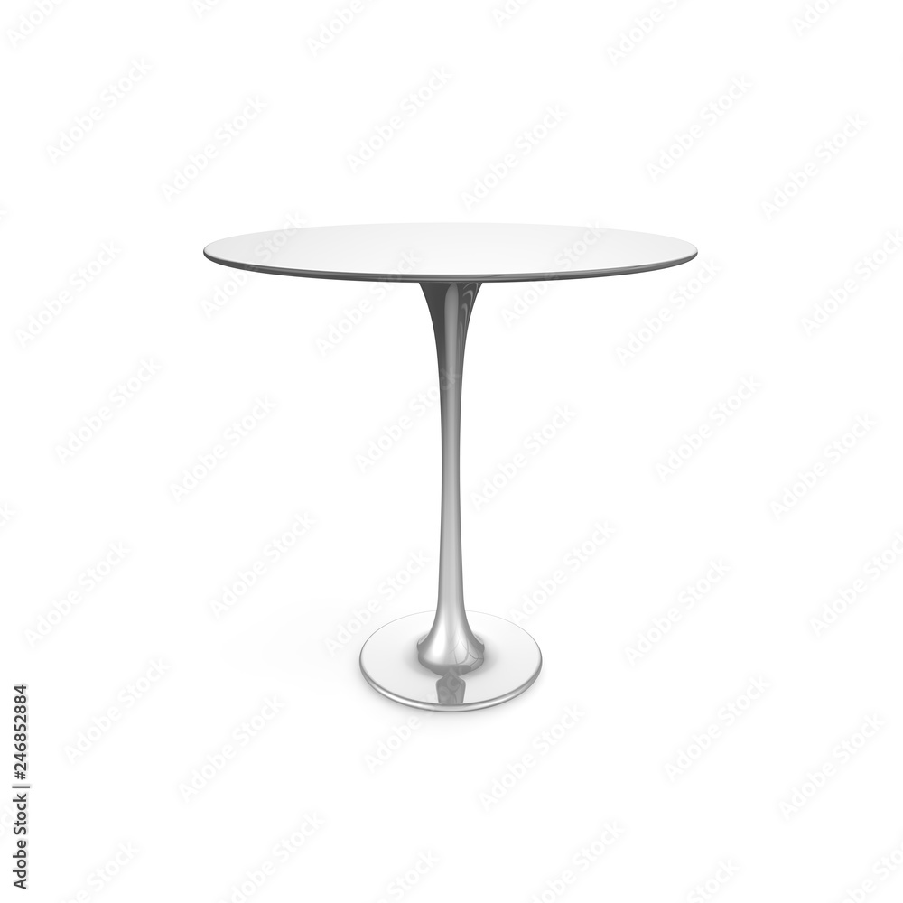 Table metal on a long leg. There is free space for your design. White isolated background Table metal on a long leg. There is free space for your design. White isolated background