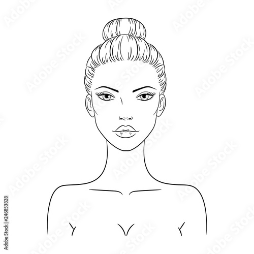 Vector illustration of a beautiful young nude woman, isolated on white background. Fashion model sketch