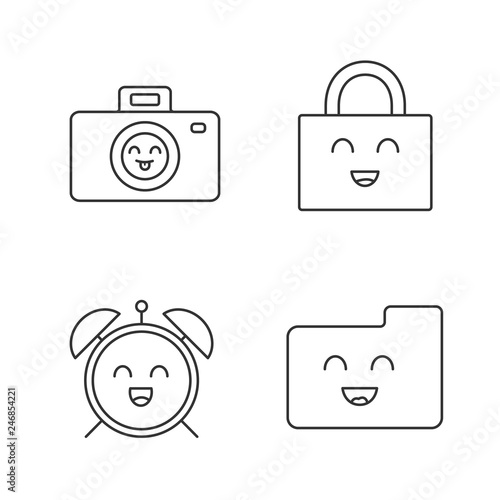 Smiling items linear icons set
