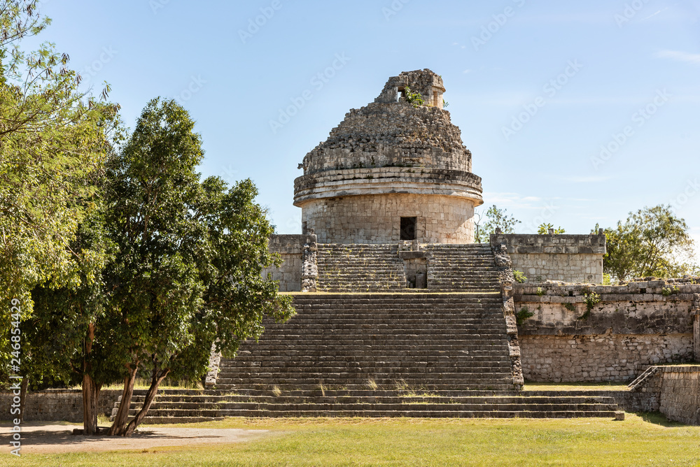Mayan Observatory called El Caracol. Mayan archeological building used for astronomy purposes in Chichen Itza, Mexico