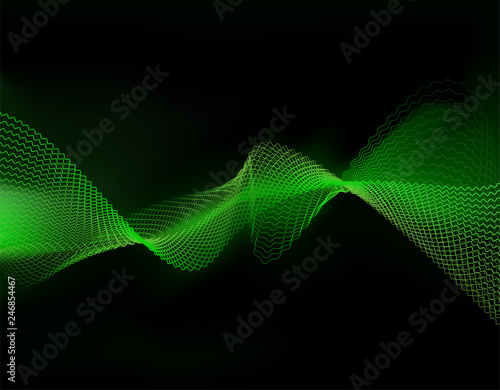 green wavy  lines on dark abstract background